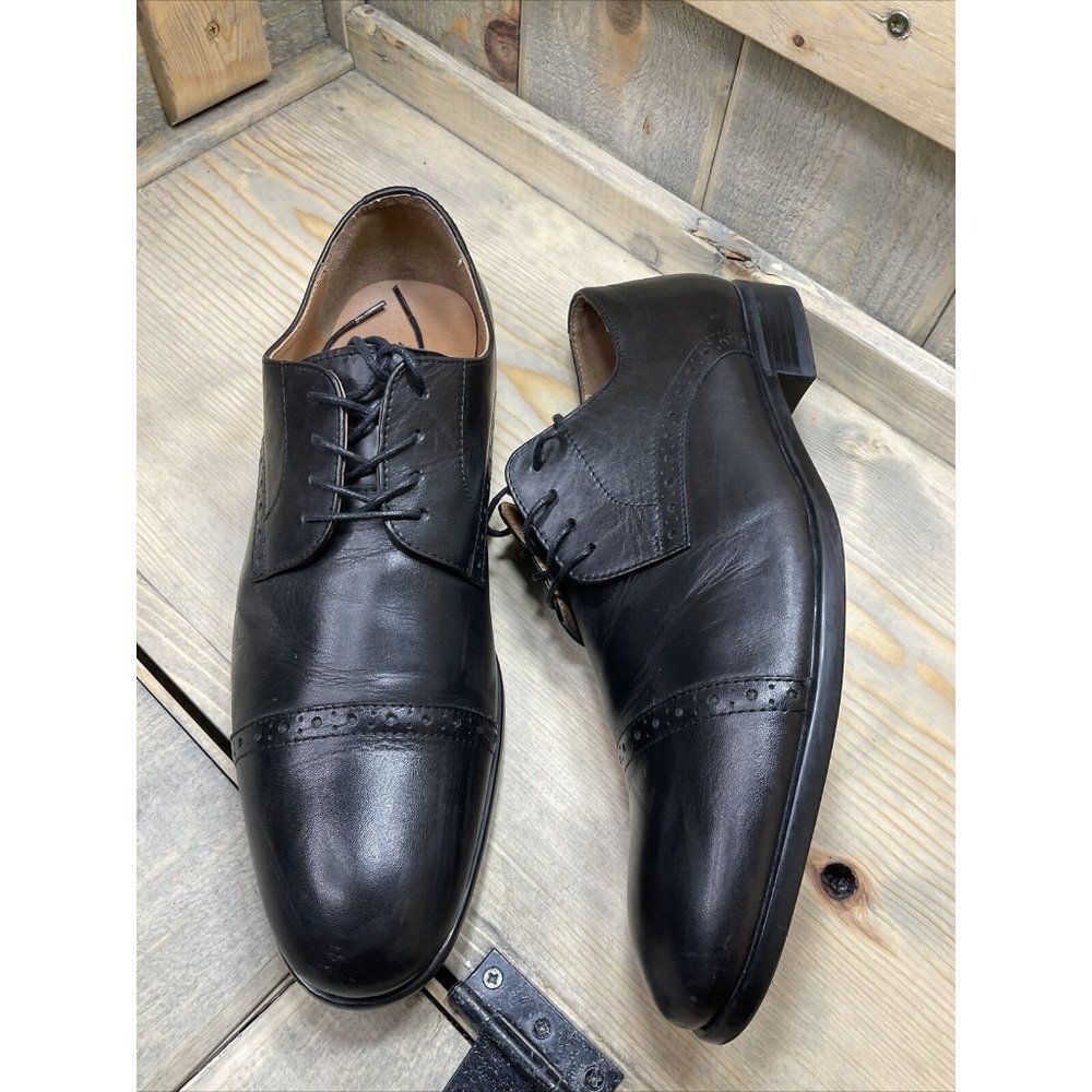 ALDO Black Leather Cap Toe Lace Up Dress Oxfords Brogue Shoes Men's US 9